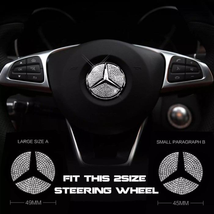 Autocollant Décoration Volant Mercedes-Benz Diamant Logo Strass 45/49mn  Stikers Anneau